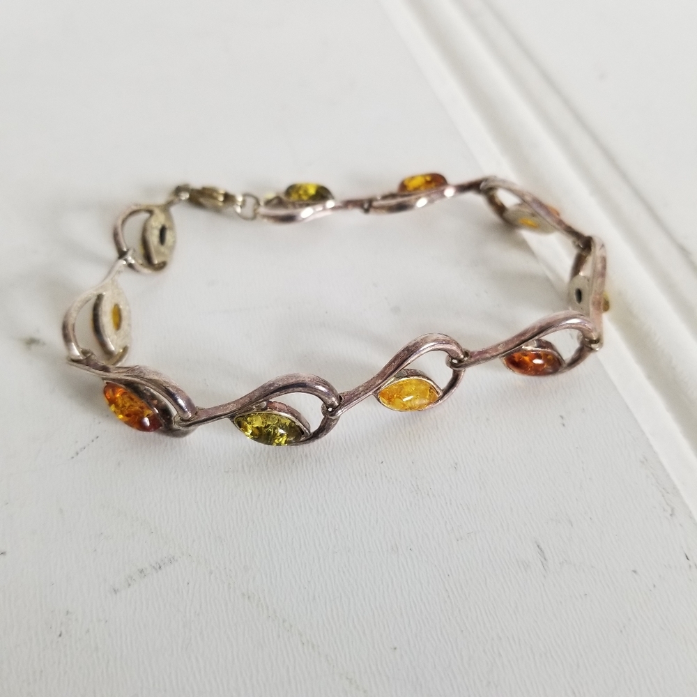 Dainty Amber Silver Bracelet Multicolored Jewelry - Picture 5 of 12